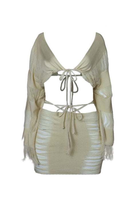 Saint Lucia Distressed Open Top & Mini Skirt SET - Wheat - EDGEbyKS